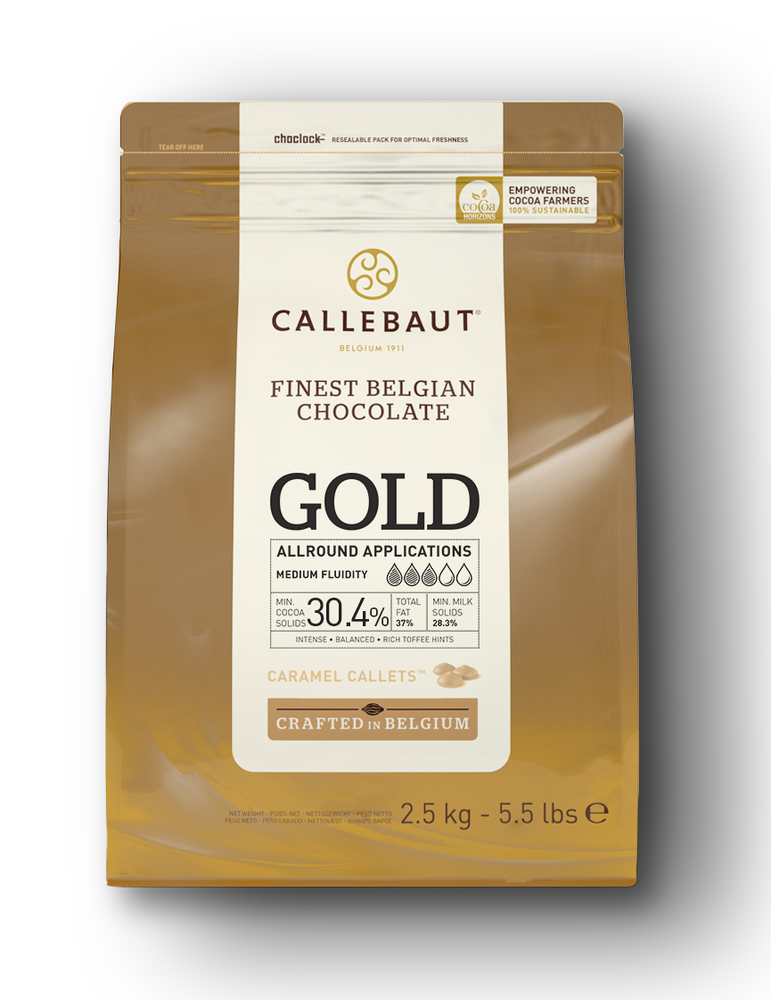 Karamel callets - goud 30,4% cacao