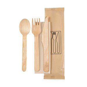 Set de couverts: couteau, fourchette, cuillère, serviette marron 16/16,5/16 cm