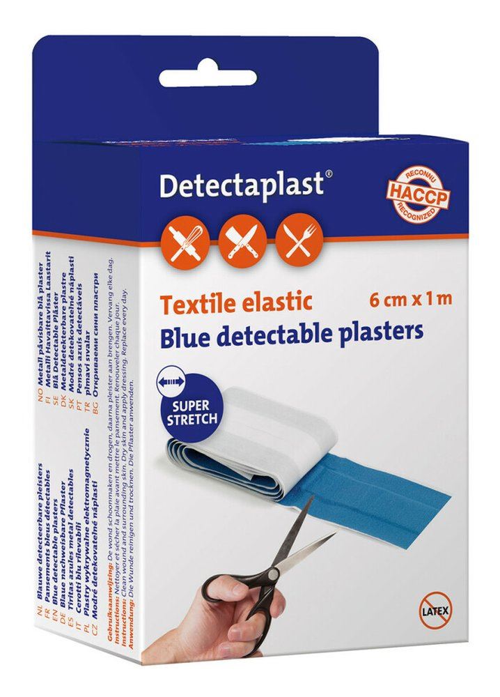 Blauwe detecteerbare pleisters elastisch - 6 cm x 1 m